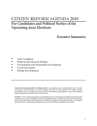 Citizen Reform Agenda 2010: For Candidates and Political Parties of the Upcoming 2010 Elections
